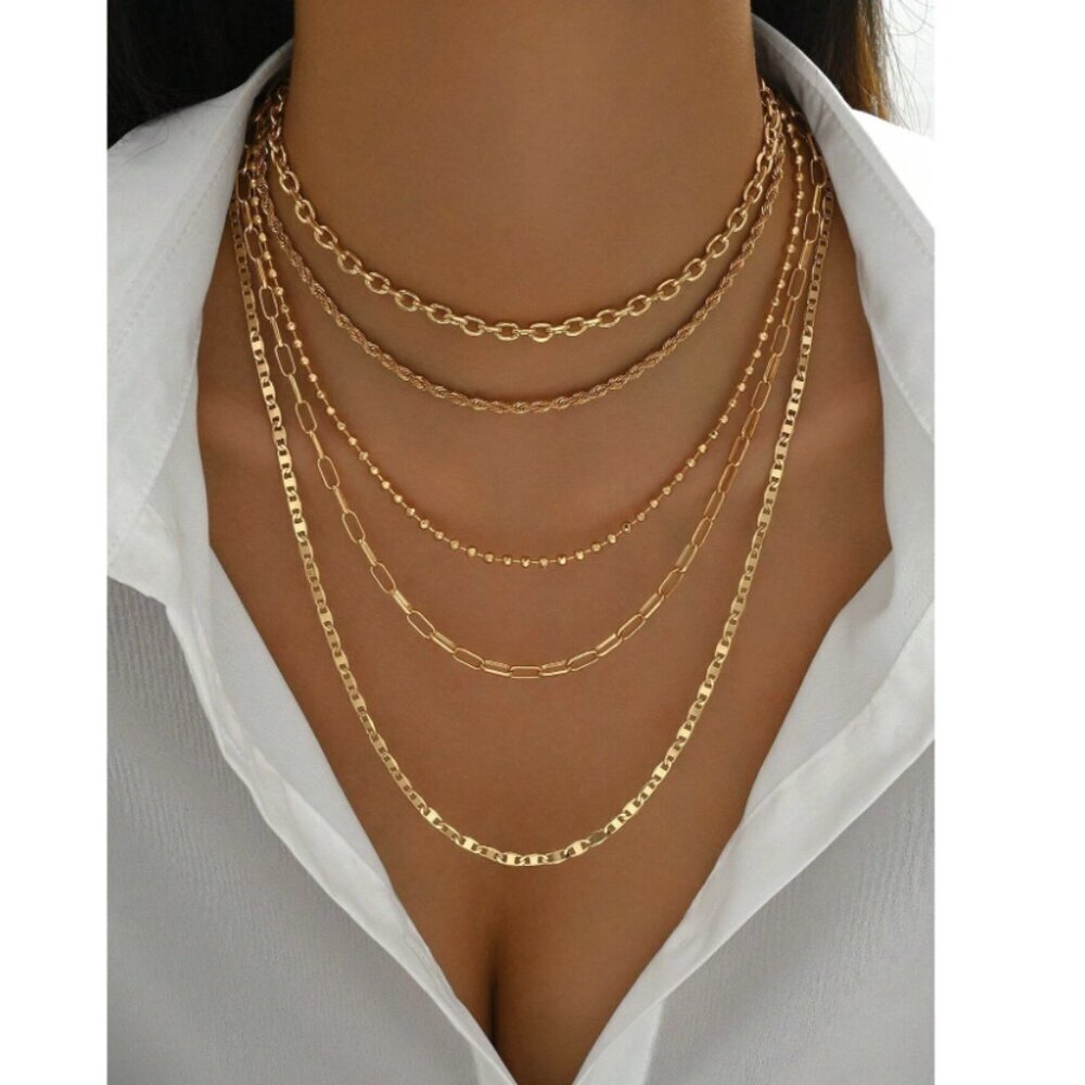5-Layer 18K Gold Filled Necklace Set – Sterling Silver Base